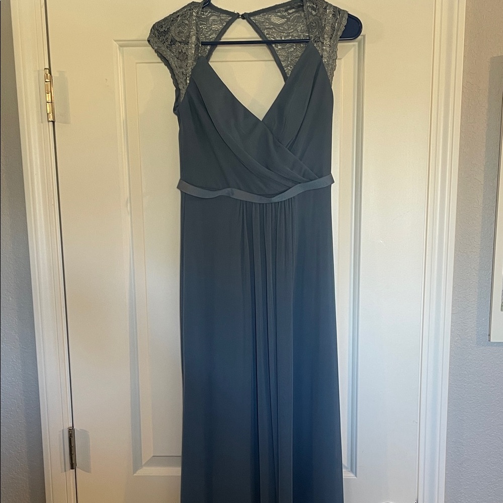 David's Bridal Blue/Gray Lace Maxi Dress